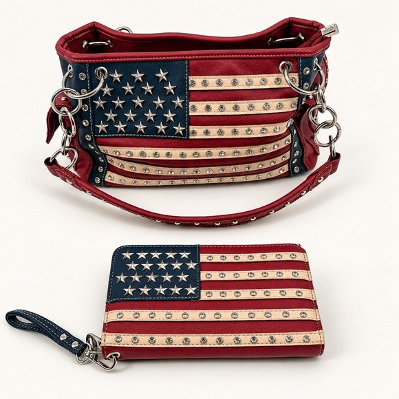 Montana West Handbags - Montana West American Flag Concealed Carry Satchel Wallet Studs Rhinestones USA